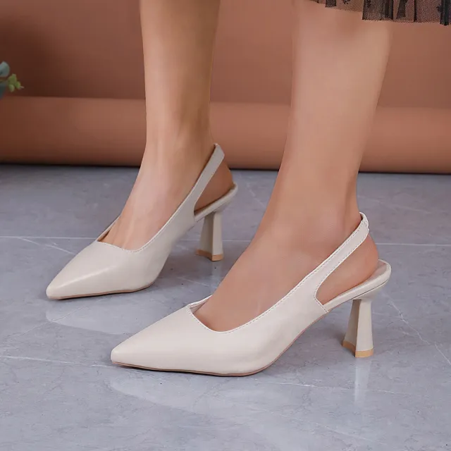 Foreign Trade Baotou Slingback Sandals Pointed High Heels Stiletto Low cut Shoes Beige - Shop at LoveMi
