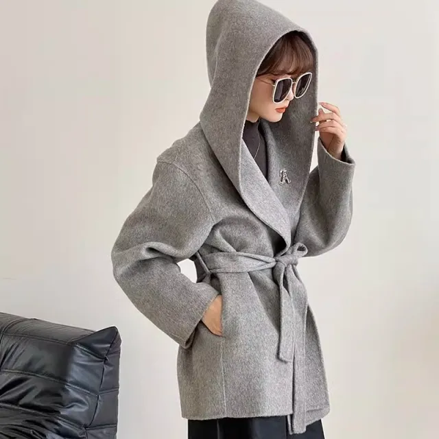 Autumn And Winter Double faced Woolen Goods Cashmere Coat Small sized Woolen Coat Light Gray - Shop at LoveMi