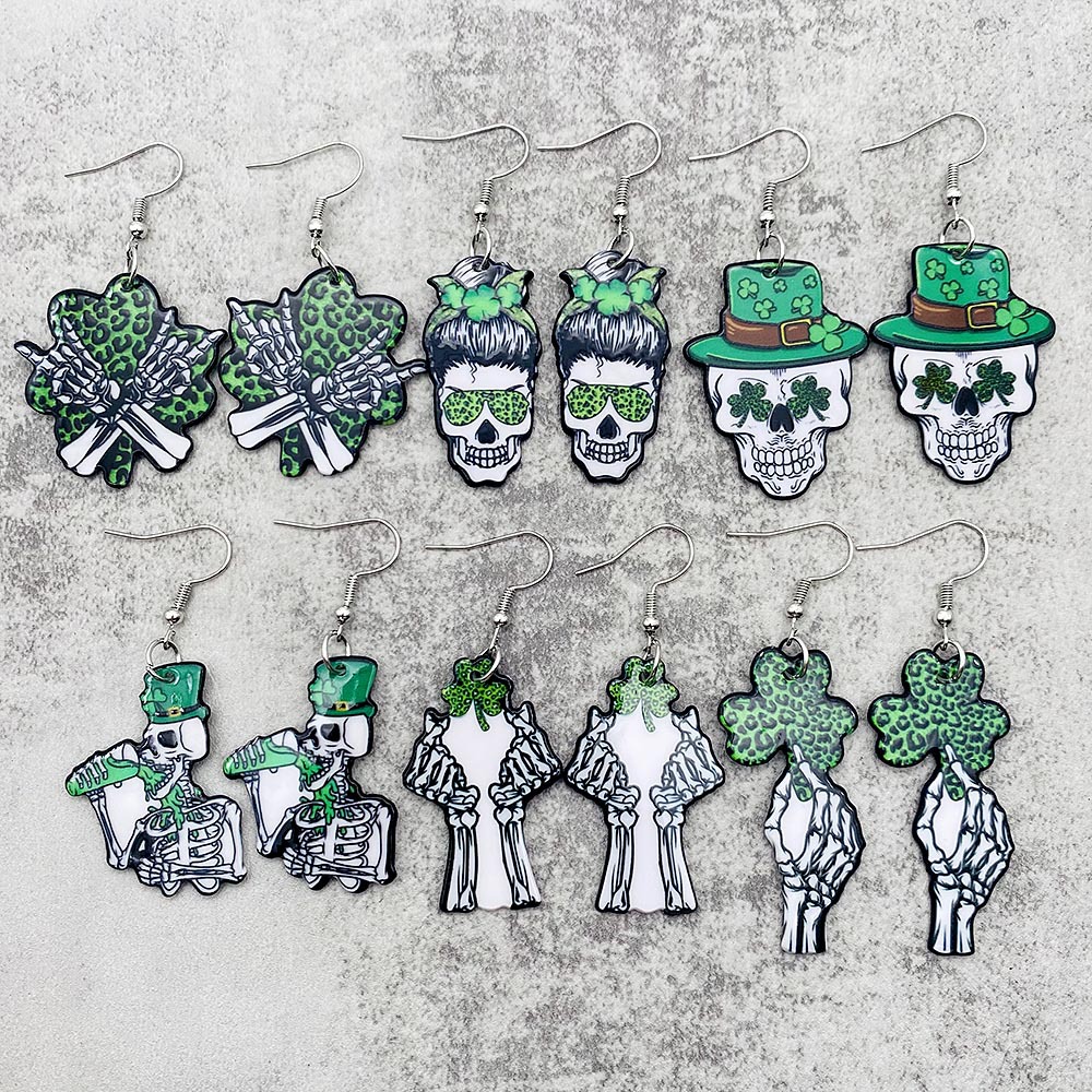 St Patrick's Day Earrings Halloween Skull