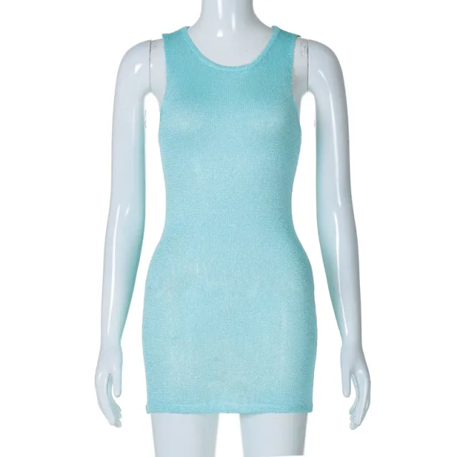 Fashionable Sexy Slim fit Round neck Sleeveless Knitted Dress Blue - Shop at LoveMi