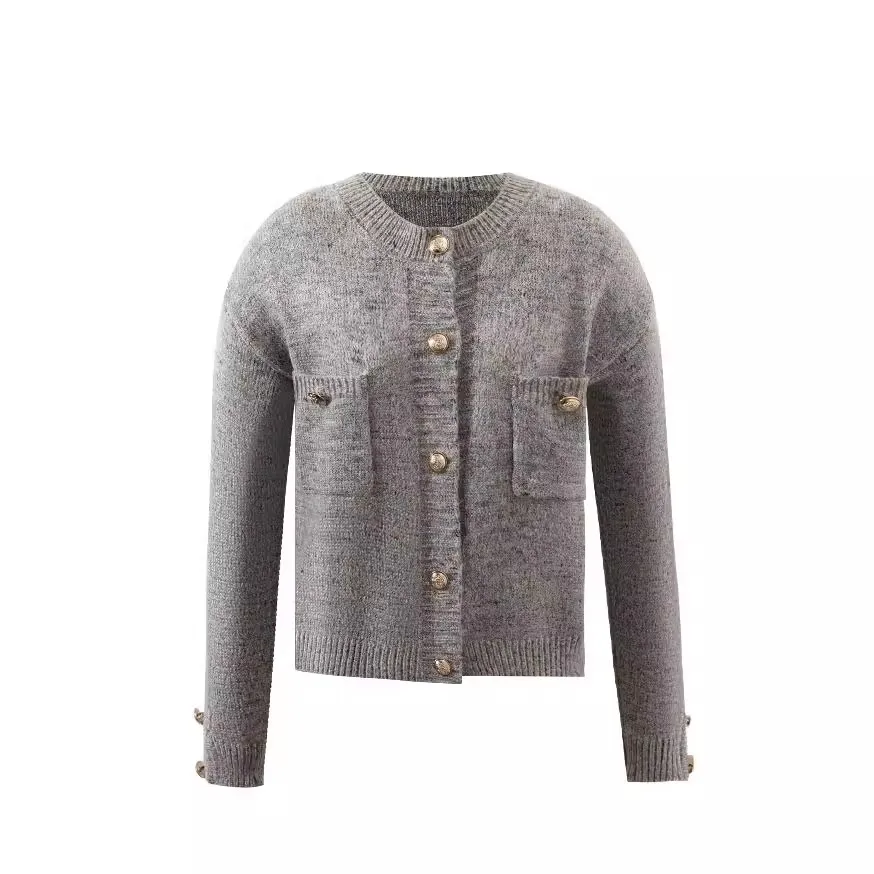 Women's American-style Gray Sweaters Cardigan - Gray
