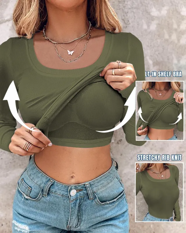 European And American Sunken Stripe U Tie Chest Pad Long Sleeve Top For Women Green - Shop at LoveMi