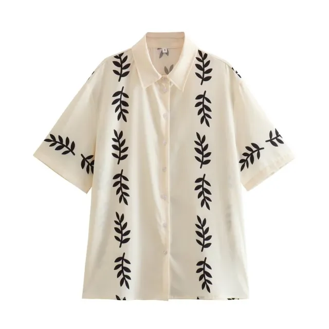 Summer New Positioning Printed Shirt Single breasted Mid length Top White - Shop at LoveMi