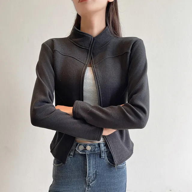 Stand Collar Short Coat Cashmere Hoodie Women Plus Velvet Thickening Dark Gray - Shop at LoveMi