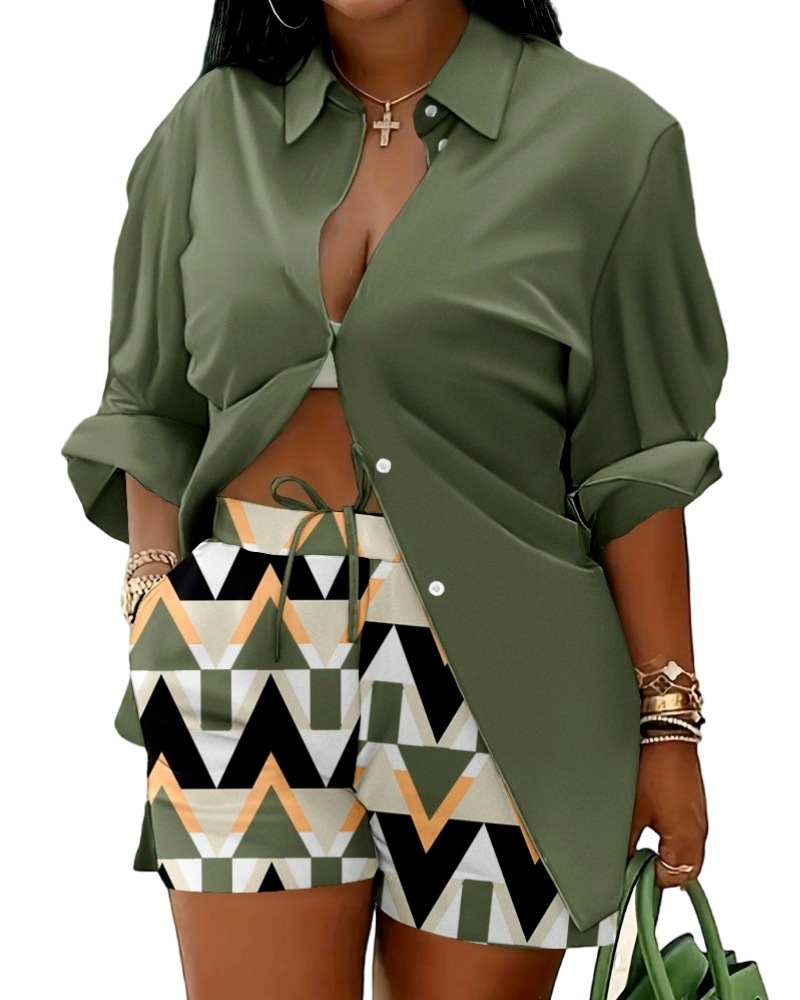 Women's Lace Up Printed Shorts Suit - Image 2