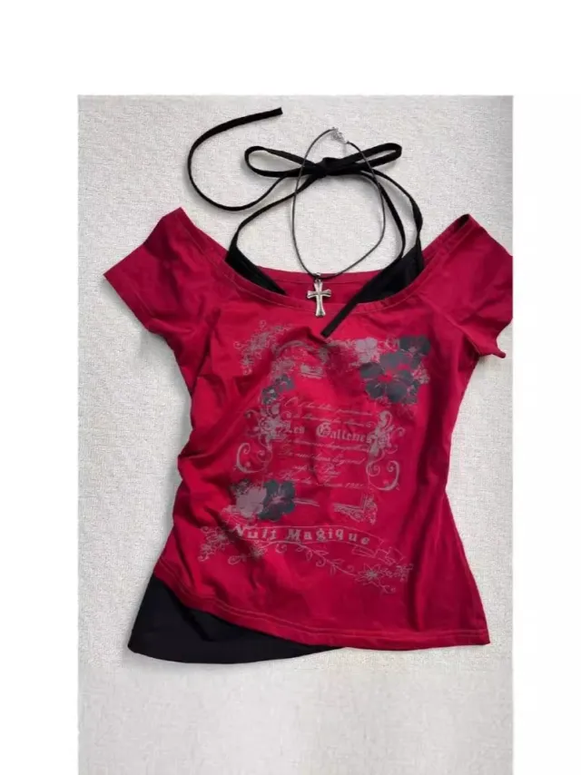 2000s Y2K Crop top Aesthetic Sweet And Sexy Vest For Women Red - Shop at LoveMi