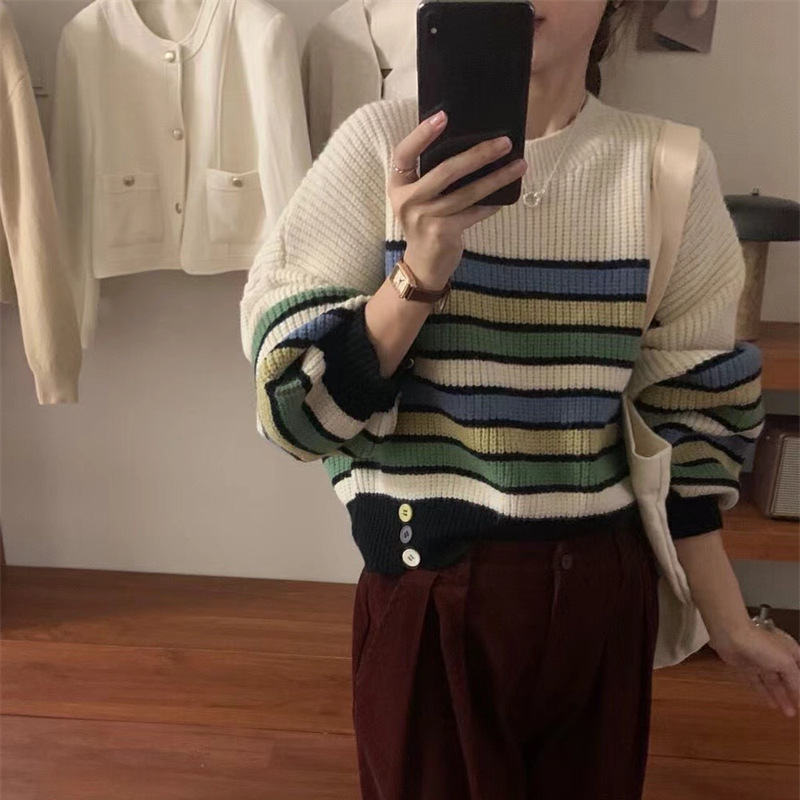 Title 5, Color Vintage Stripe Crew Neck Pullover Sweater...