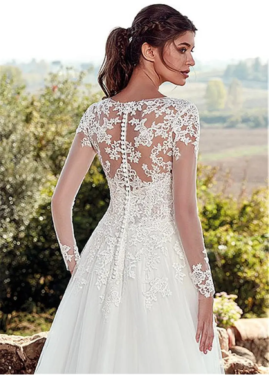 High U-neck Lace Long Sleeve A- Line