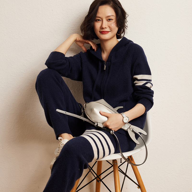 Cashmere Women's Casual Sweater Pants Suit Dark Blue Top - Shop at LoveMi