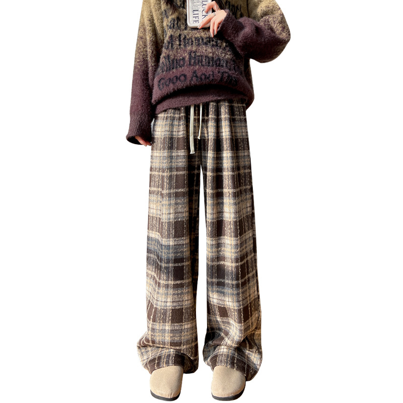 Retro Christmas Plaid Pants Women's High Waist Drooping