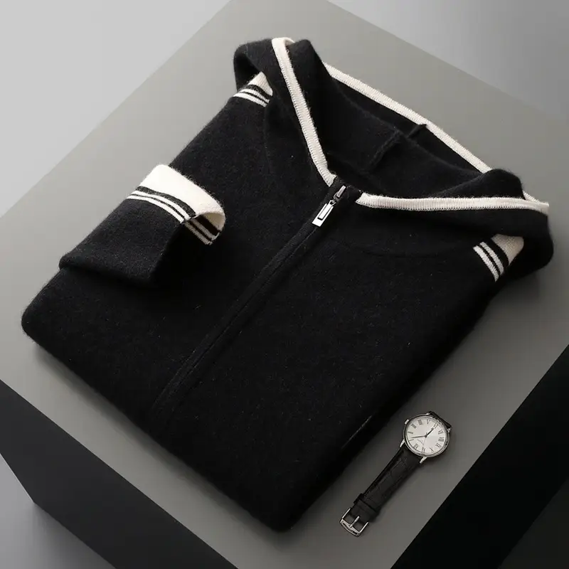 Zip-up Fleece Mock-neck Knit Base Layer Thickened Set Cardigan Sweater Casual