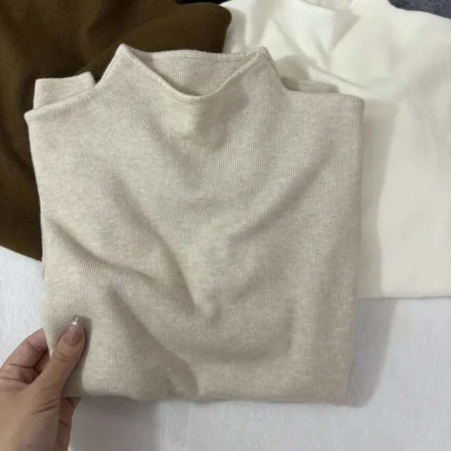 Simple Casual Stand Collar Shoulder Long Sleeve Sweater Oatmeal Color - Shop at LoveMi