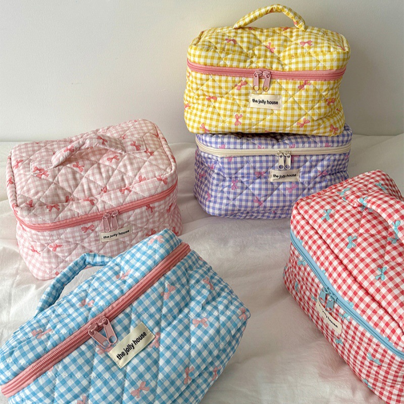 Title 11, Plaid Bow Cosmetic Bag Large Capacity Portable ...