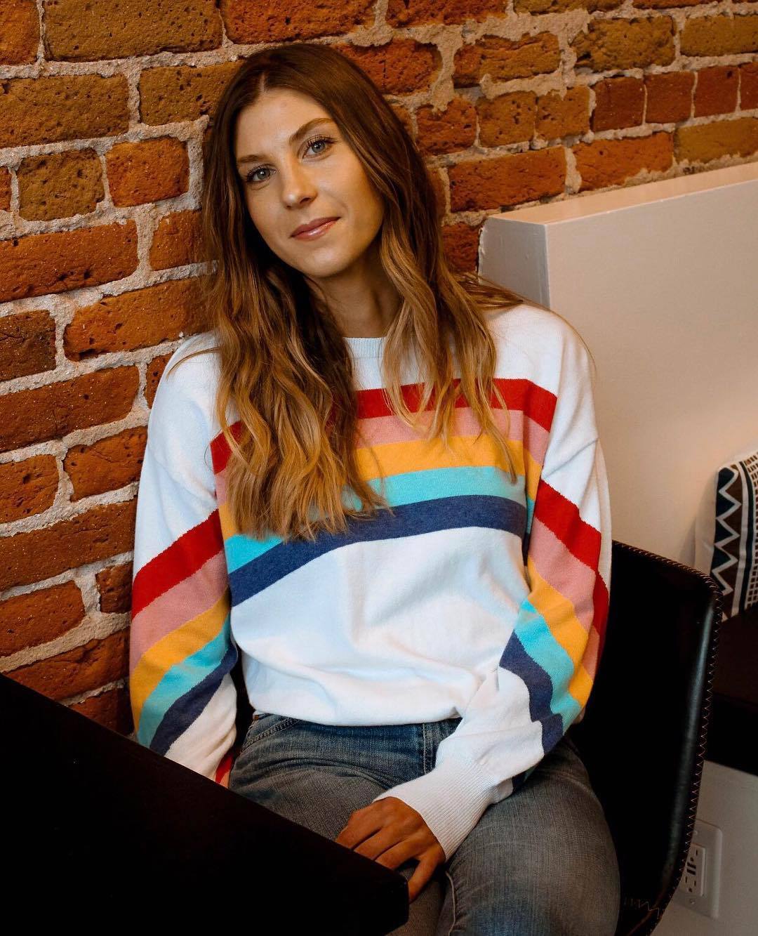 Spring And Summer Rainbow Pullover Casual Long Sleeve Sweatshirt White - Shop at LoveMi