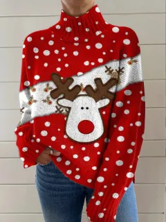Christmas Women's Printed Wear Turtleneck Sweater - 5 E127 - View 1