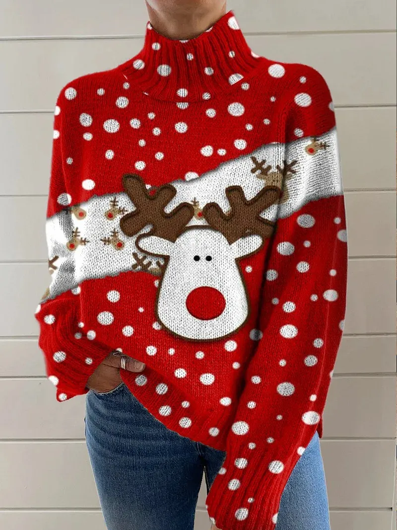 Christmas Women's Printed Wear Turtleneck Sweater - 5 E127