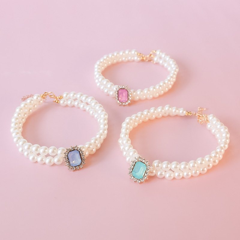 Pearl Double-strand Layered High-end Rhinestone Light-luxury Jewelry Dog Outfit Accessory Collar