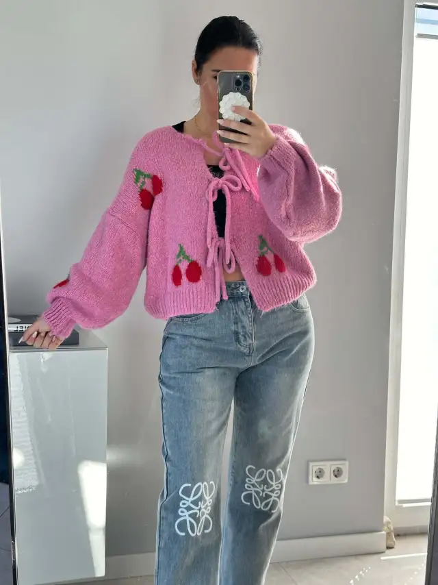Women's Lace up Knitted Cardigan Sweater Rose Red - Shop at LoveMi