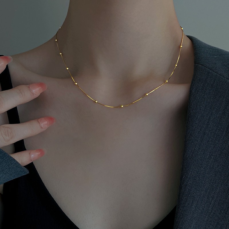 Simple All-match Round Beads Snake Bones Chain Titanium Steel Necklace