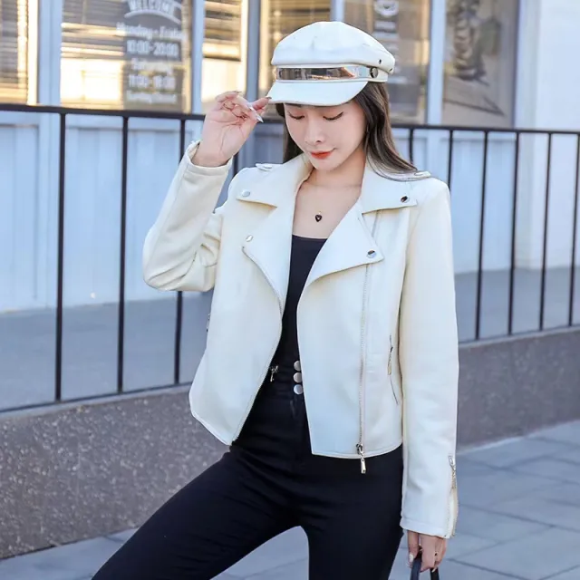 Fashion Black Jacket Lapel High Waist Zipper White - Shop at LoveMi