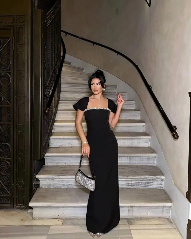 Solid Color Diamond Evening Dress Black - Shop at LoveMi