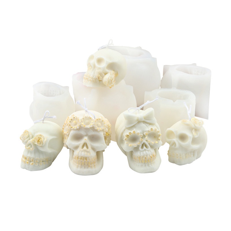 Halloween silicone skull candle mould (mouth bite rose