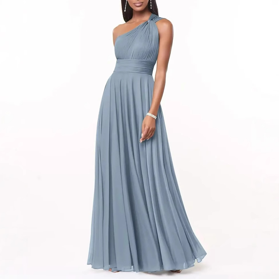 Womens Wedding One-Shoulder Chiffon Dress