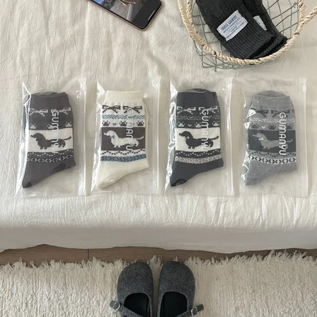 Fair Island Sausage Dog Cute Mid calf Length Socks Wool Socks Set - Shop at LoveMi