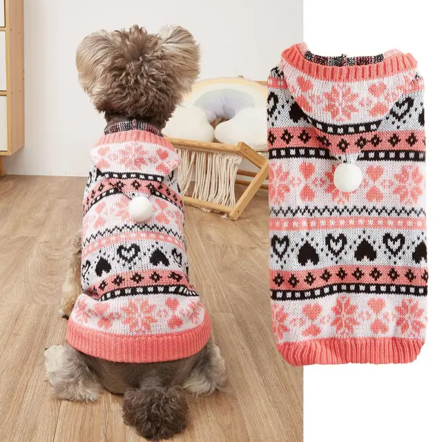 Pet Clothes Snowflake Love Striped Camouflage Knitted Warm Bardo Bichon VIP Dog Sweater Pink - Shop at LoveMi
