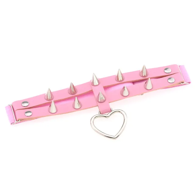 Double Row Spike Rivet Peach Heart Pendant Leg Ring Pink - Shop at LoveMi