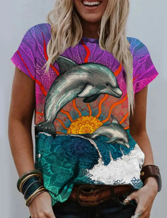 Casual Round Neck 3D Digital Printing Animal Pattern Short Sleeve Rge23181Au Xxxxl - Shop at LoveMi