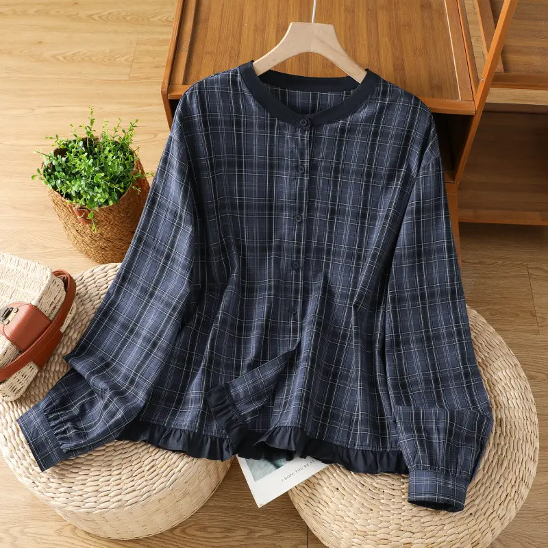 Casual Minimalist Plaid Shirt Autumn Loose-fit Top