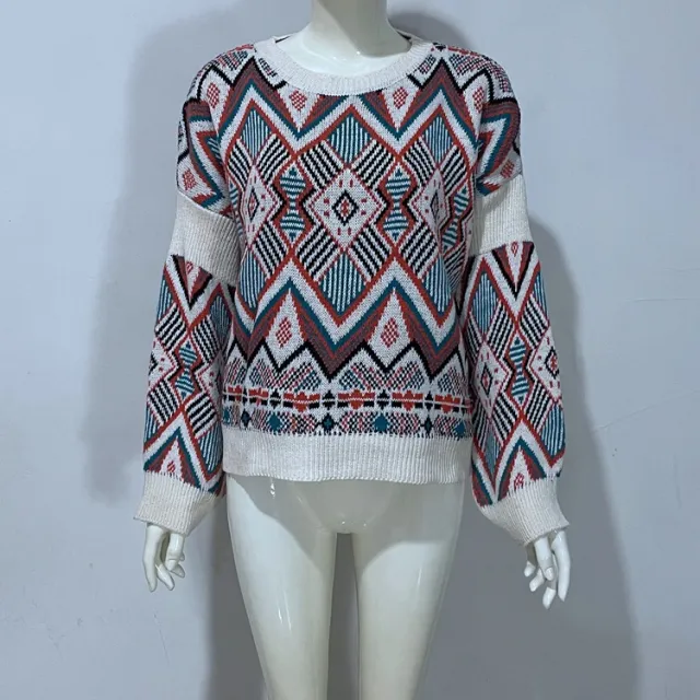 European And American Knitted Sweater Jacquard Knitted Top For Women Beige - Shop at LoveMi