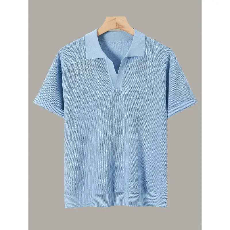 Men's Short-sleeve Knitted Sweater Breathable Waffle