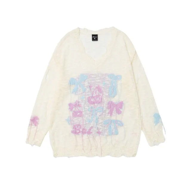 Retro Simple Loose Design Pullover Sweater Apricot - Shop at LoveMi