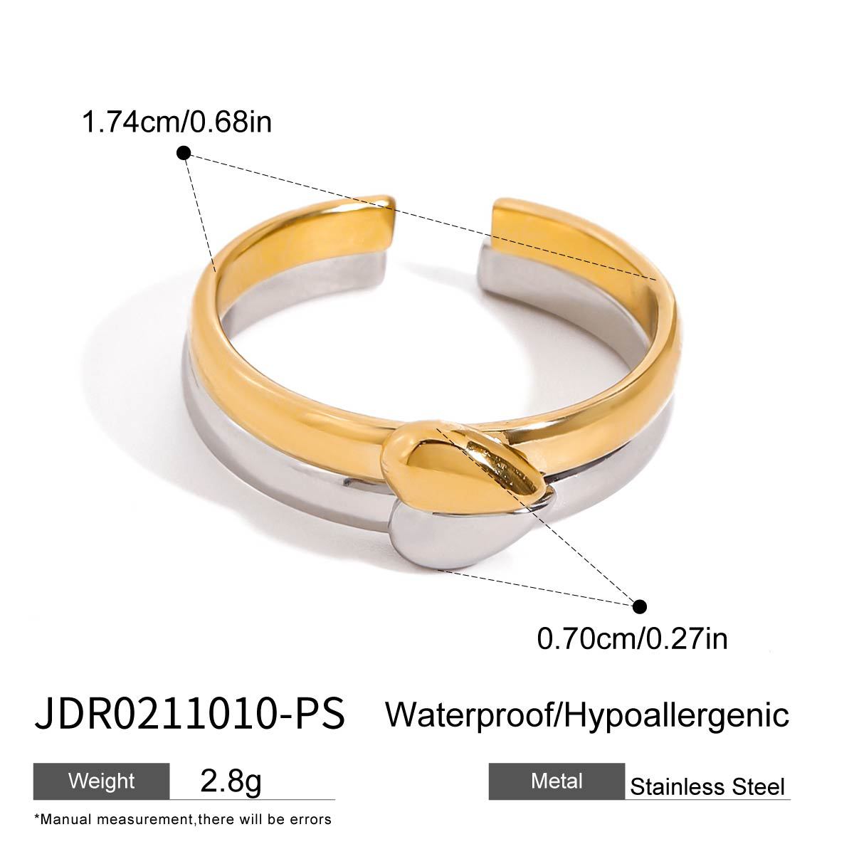 Stainless Steel Heart-Shaped Gold And Silver Two-Tone Ring A Romantic Color-Blocked Gift For Him Or Her