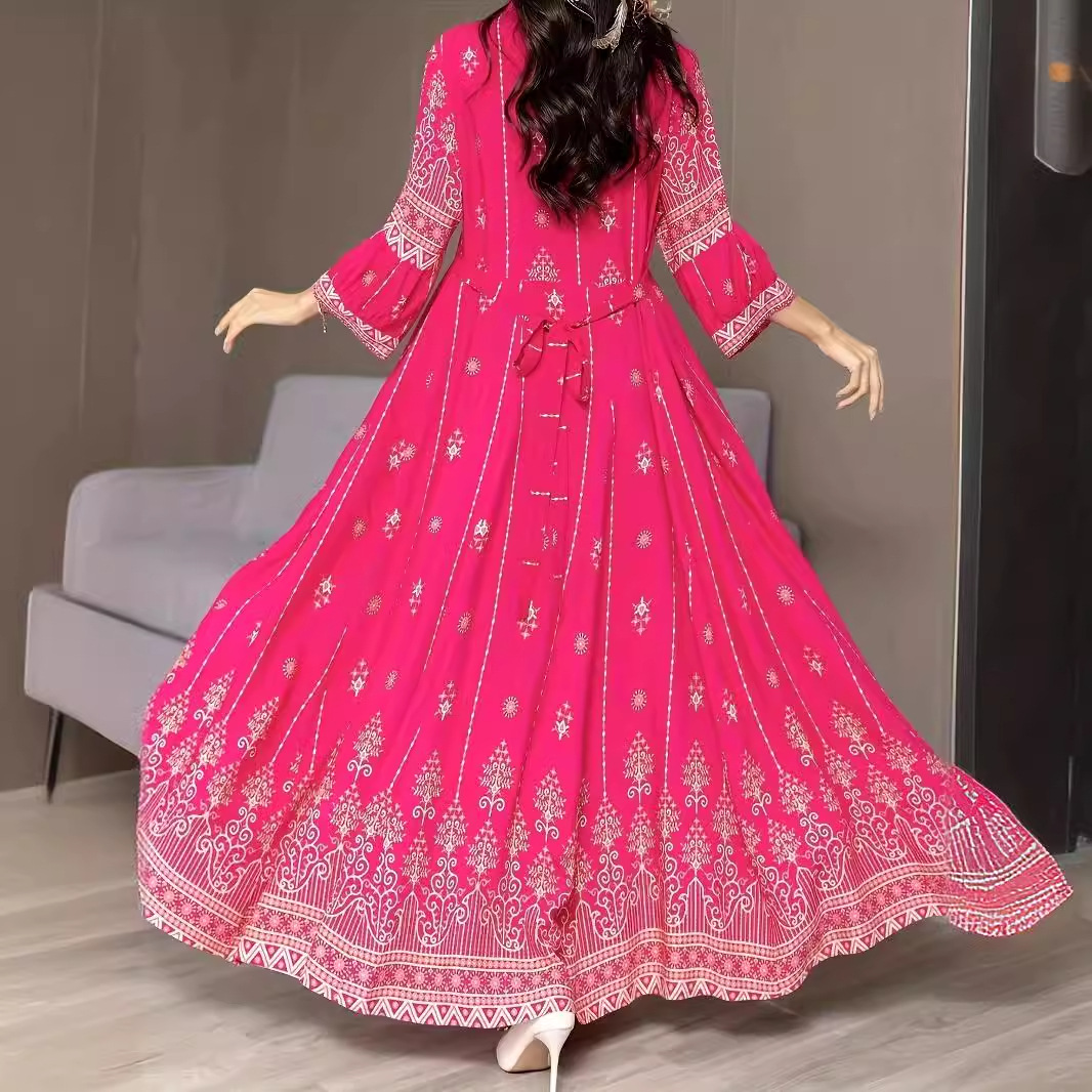 Round-neck High Waist 34 Sleeve Plus Size Dress