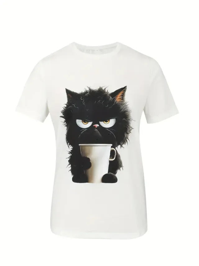 Round Neck Short Sleeve Printed T shirt White - Shop at LoveMi