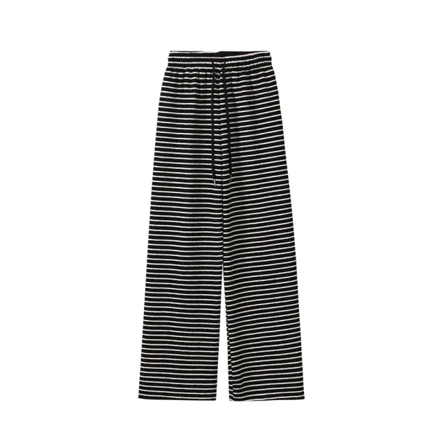 Loose Draping Outer Wear Slimming Stripes Wide leg Casual Pants Black - Shop at LoveMi