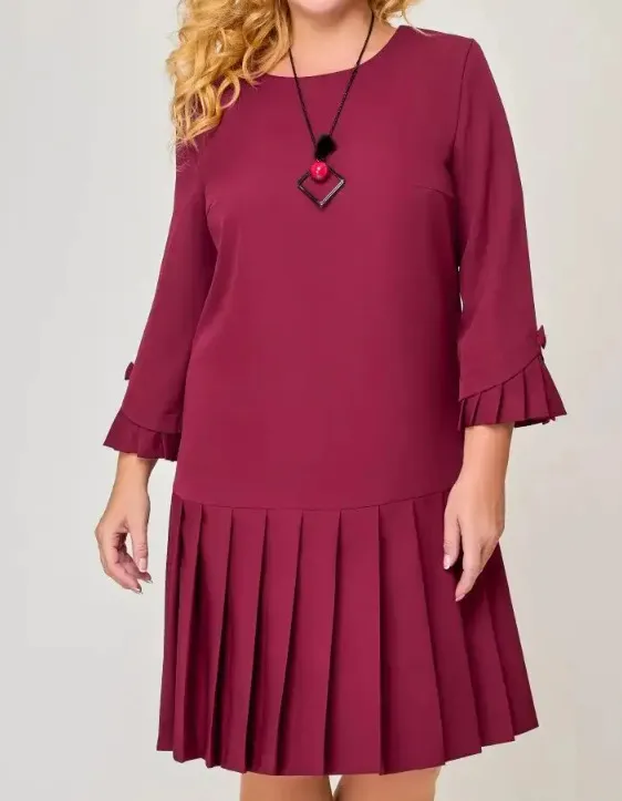 Casual Elegant Pleated Women's Clothing Dress Wine Red - Shop at LoveMi