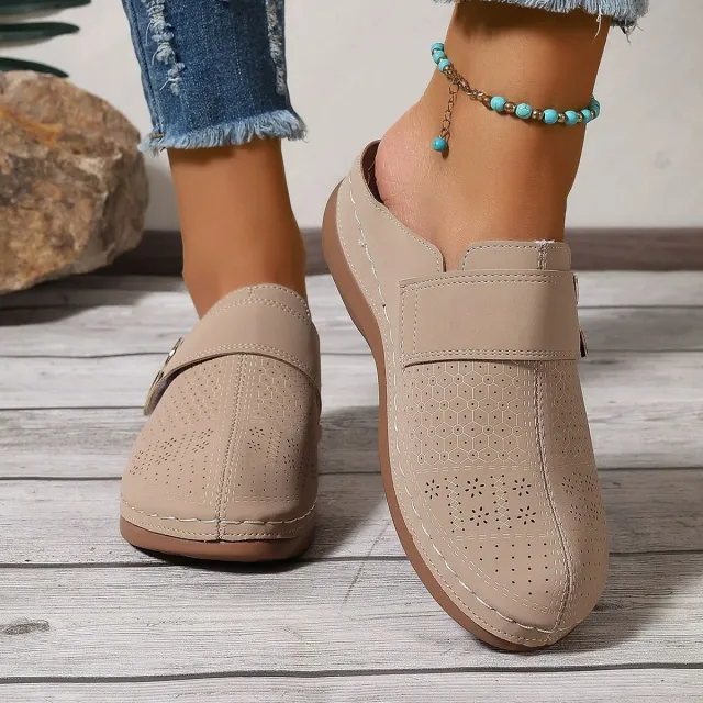 Summer European And American Closed Toe Metal Hollow Women's Shoes Beige - Shop at LoveMi