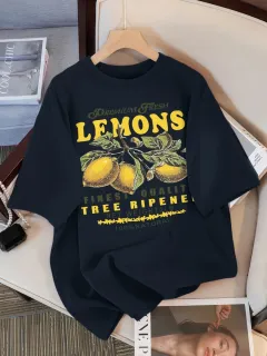 Lemon Fruit Printed Casual Fashion Casual Short Sleeve Clothing - Black - View 1