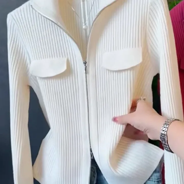 Lapel Long Sleeve Knitted Cardigan Sweater For Women White - Shop at LoveMi