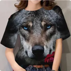 Women's T-shirt 3d Animal Print Short Sleeve Wolf Top - Ty6244-5Xl - View 1