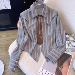 Striped Shirt For Women Spring Autumn Underwear Irregular Cinched - Striped Shirt - View 1