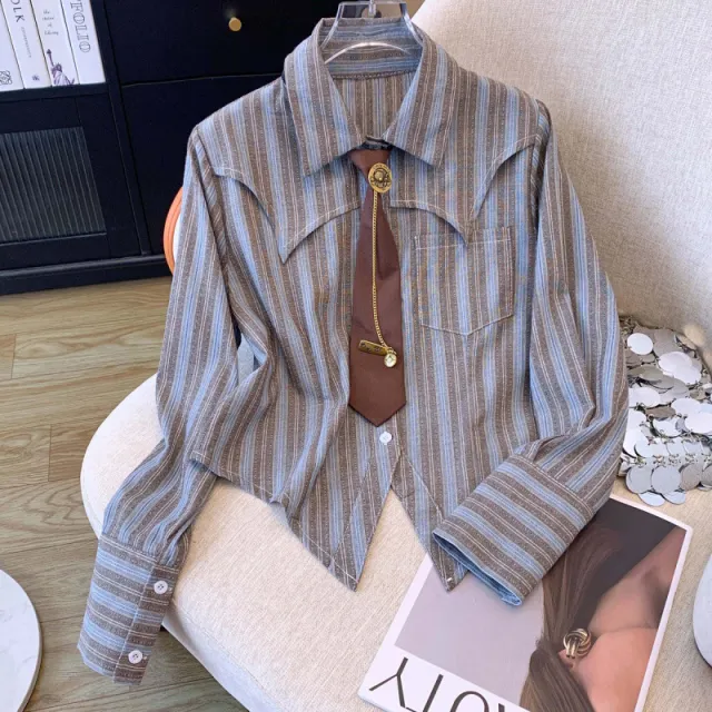 Striped Shirt For Women Spring Autumn Underwear Irregular Cinched Striped Shirt - Shop at LoveMi