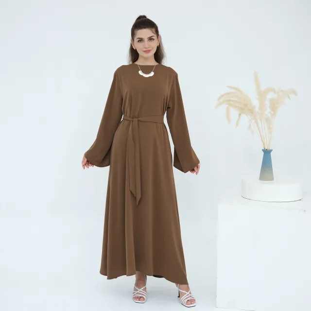 Women's Solid Color Crew Neck Casual All match Multicolor Dress Dark Coffee Color - Shop at LoveMi