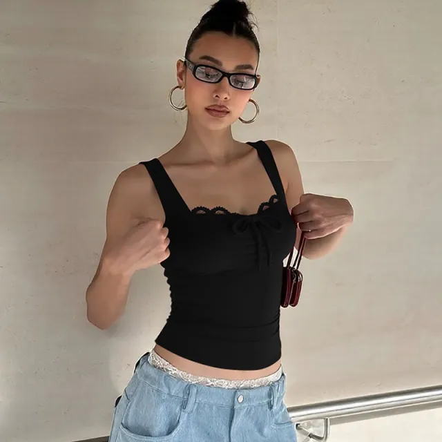 Women's Lace up Bow Knot Slimming Camisole Top Black - Shop at LoveMi
