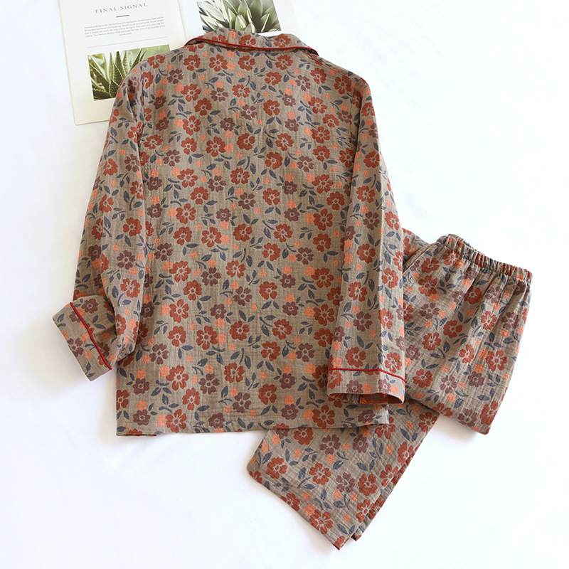 Printed Yarn-dyed Cotton Yarn Lapel Pajamas Women's Homewear Suit