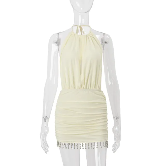 Sexy Backless Solid Color Slim Fit Short Hip hugger Dress Apricot - Shop at LoveMi